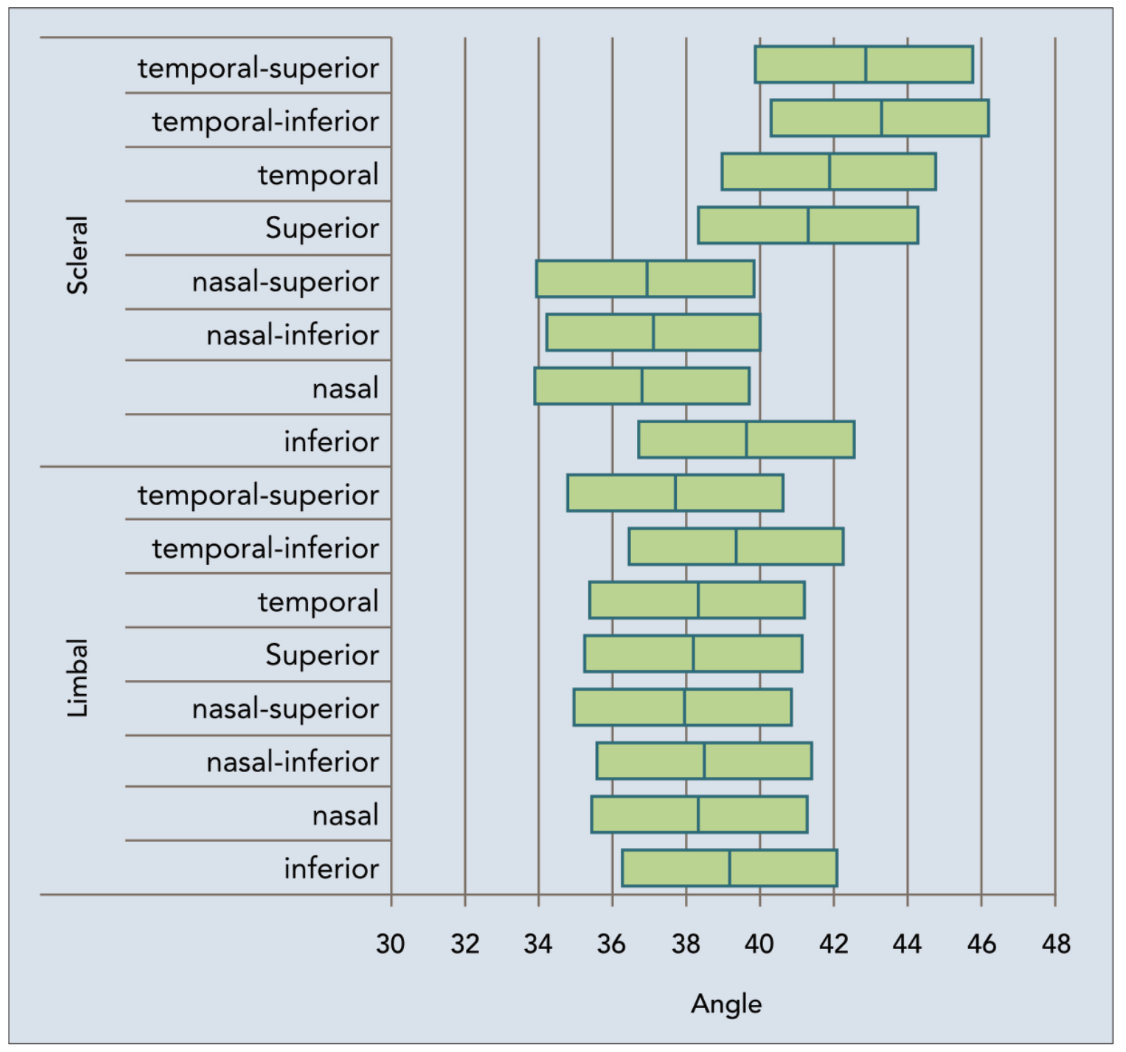 Fig. 4. Variability of scleral lens angle in different meridians.